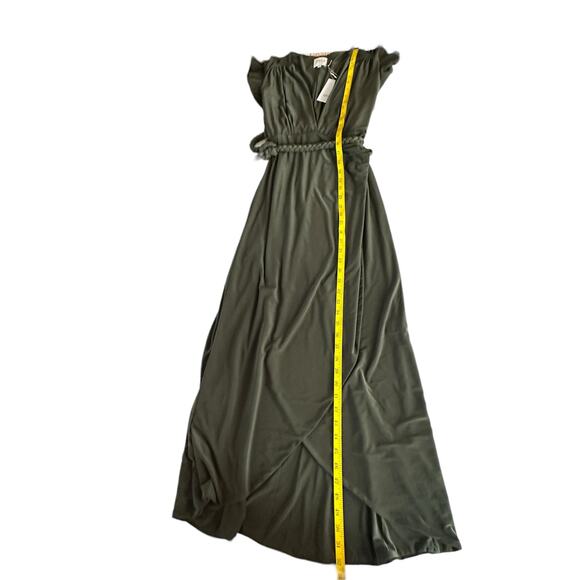 NEW MISA Los Angeles Dress Maxi Green Knit Braided Belt Wrap Belt V-Neck M - Picture 15 of 15